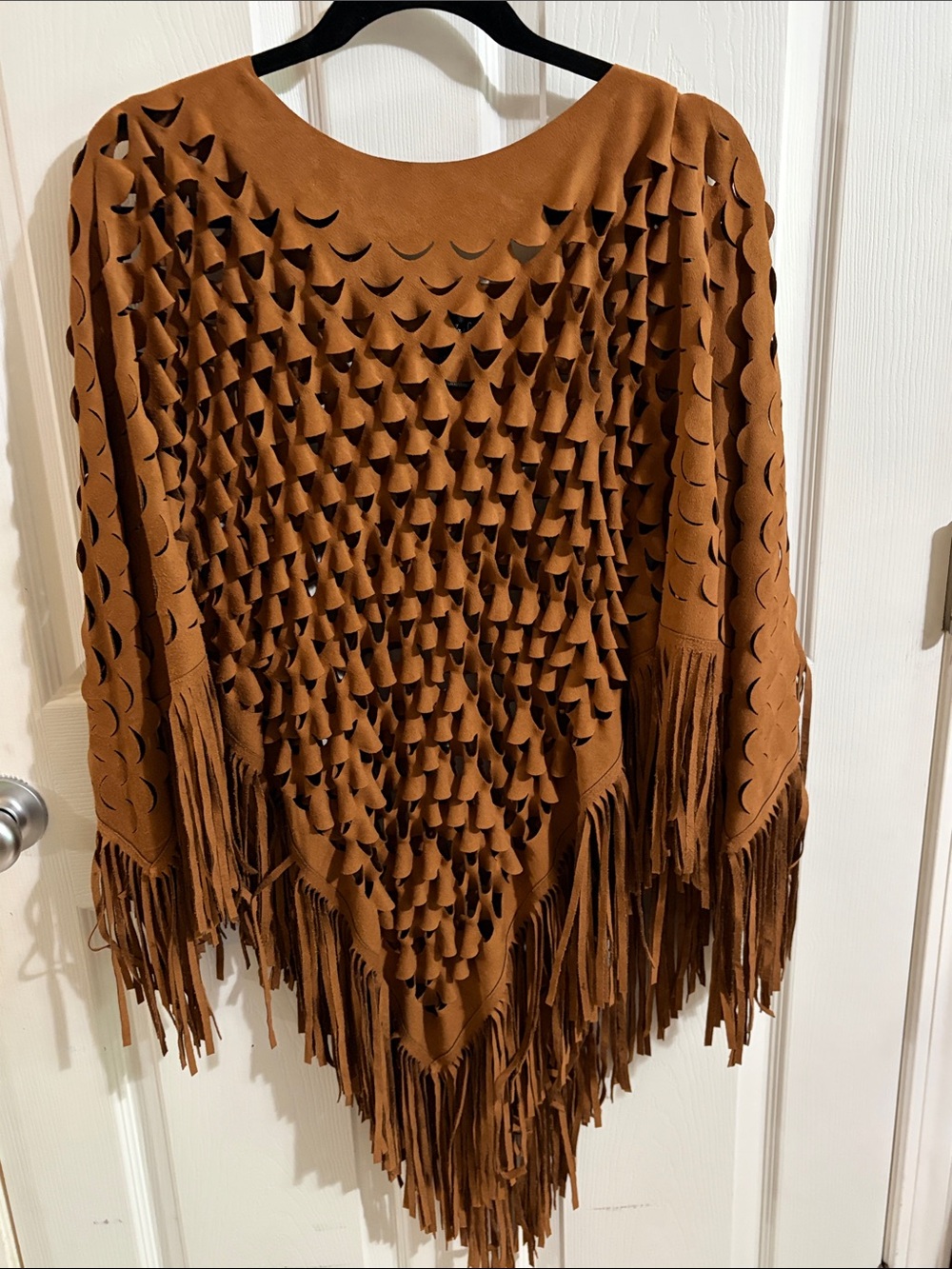 Saddle Brown Suede Fringe Poncho